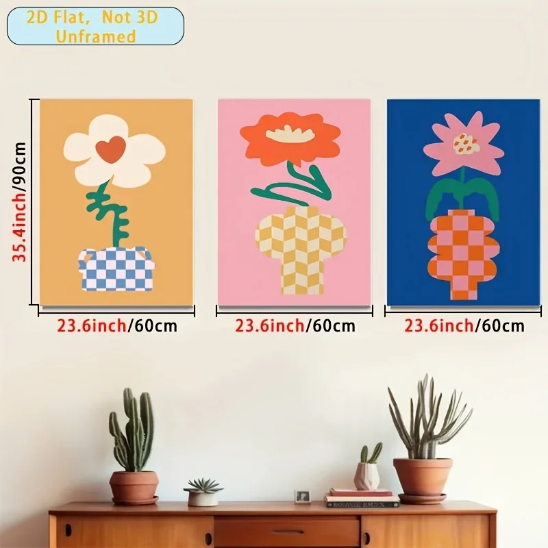 2D Flat, 2D Flat, 3pcs, Frameless, 3pcs Frameless Fabric Art Series, Modern Wall Decor, Suitable for Any Occasion Frameless V