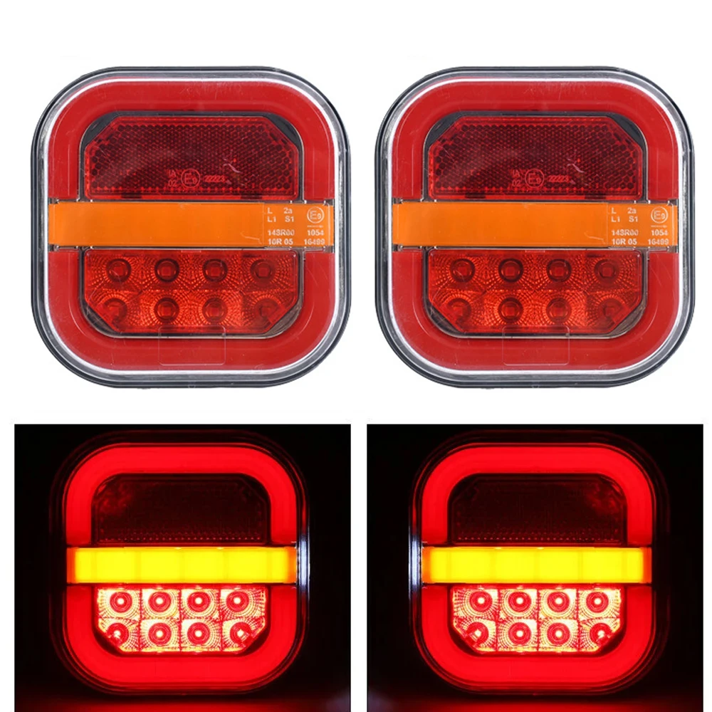 2x 12V 24V 4 inch Square LED Tail Light License Plate Flowing Turn Signal Brake Stop Lamp Truck Trailer Tractor UTV ATV Van 4x4