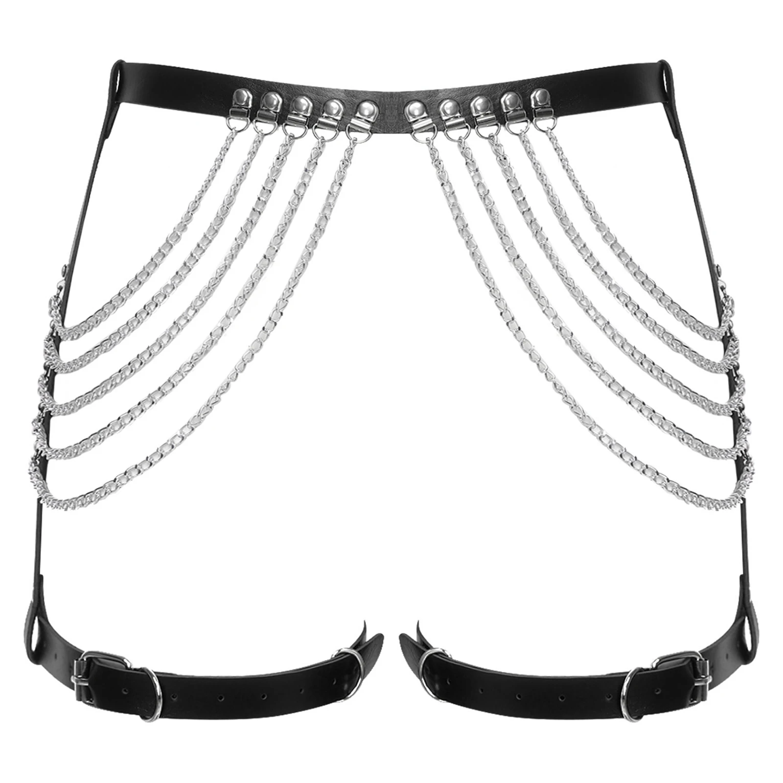 

Women Jazz Dance Bodys Harness Belt Leather Lingerie Fringed Waist Chain Bondage Party Festival Rave Accessories Gothic Clothing