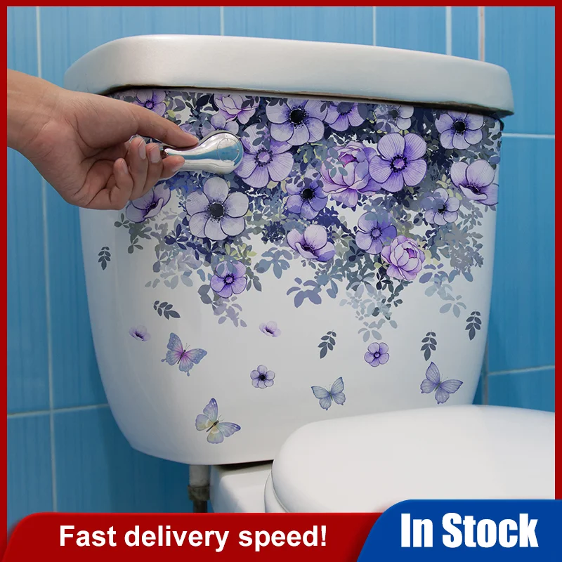 الأرجواني الكرمة الزهور الجدار ملصق الحمام المرحاض ديكور خزانة للغرفة المعيشة ديكور المنزل الشارات تجميل جدارية ذاتية اللصق