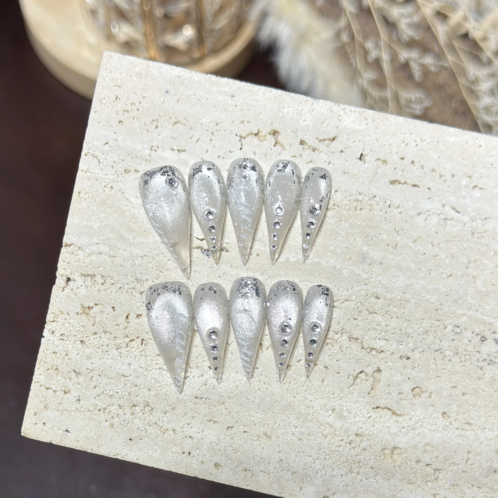 2K Spicy Girl Long Beast Claw Handmade Wearable Press On Nail Cat Eyes Fake Nails Letter False Nalis