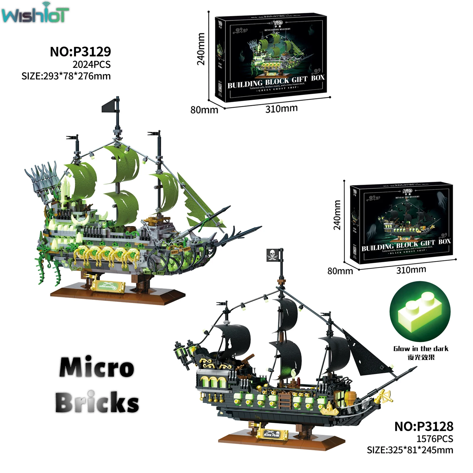 

Micro Bricks Black Pearl Pirate Ship Ghost Ship Creative Building Block Boat Model with Stand Glow-in-the-dark Toys Boys Gift