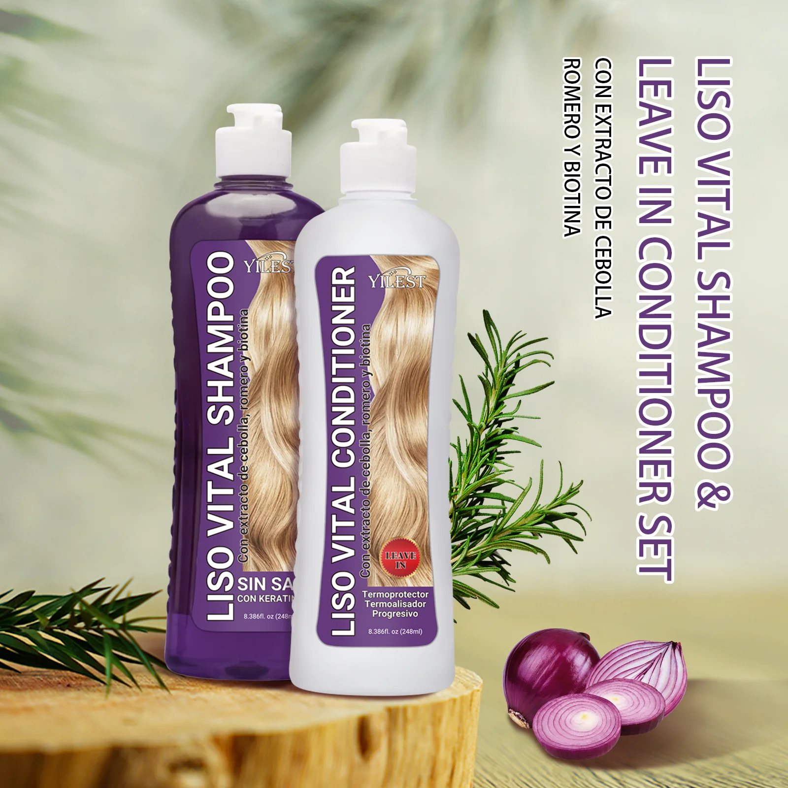 

YILEST Rosemary & Onion Hair Care Set Shampoo & Leave-In Conditioner (248ml x2), for Dry & Tangled Hair, Nourishing & Detangling