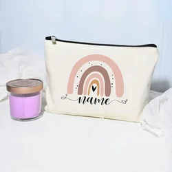 Trousse à cosmétiques personnalisée avec nom arc-en-ciel, sacs de maquillage Kawaii, cadeau pour enseignants, infirmière, pochette de rangement de voyage, poudres portables à fermeture éclair