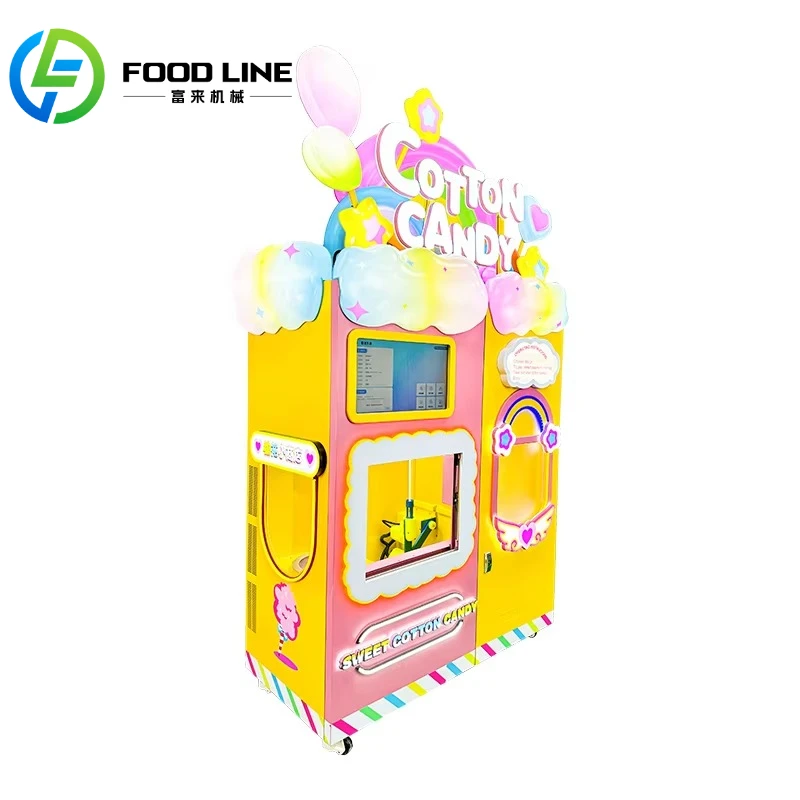 Máquina expendedora automática de algodón de azúcar de fábrica, fabricante de dulces de flores de hilo dental para inversión de pequeñas empresas