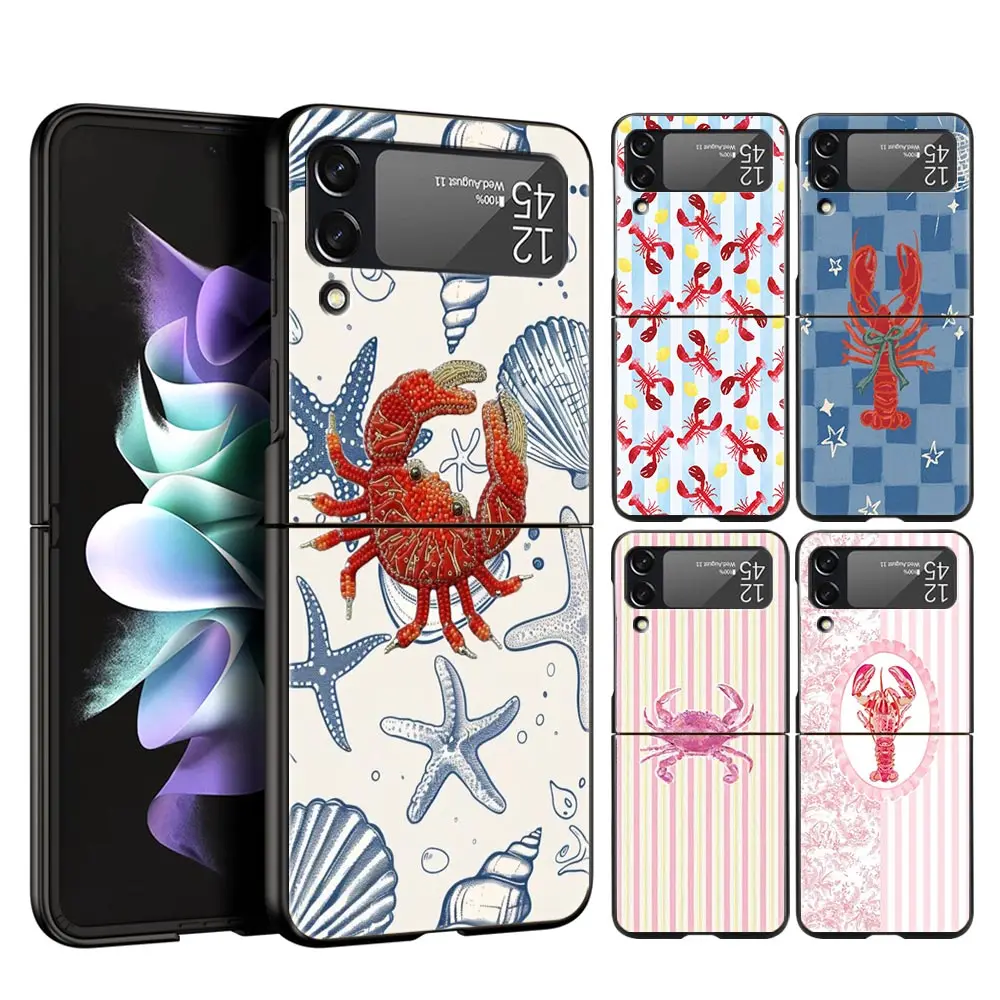 Hard PC Phone Case For Samsung Galaxy Z Flip 7 6 5 4 Black Cover For Galaxy Z Flip 3 Foldable Bags Marine Life, Crabs, Lobsters