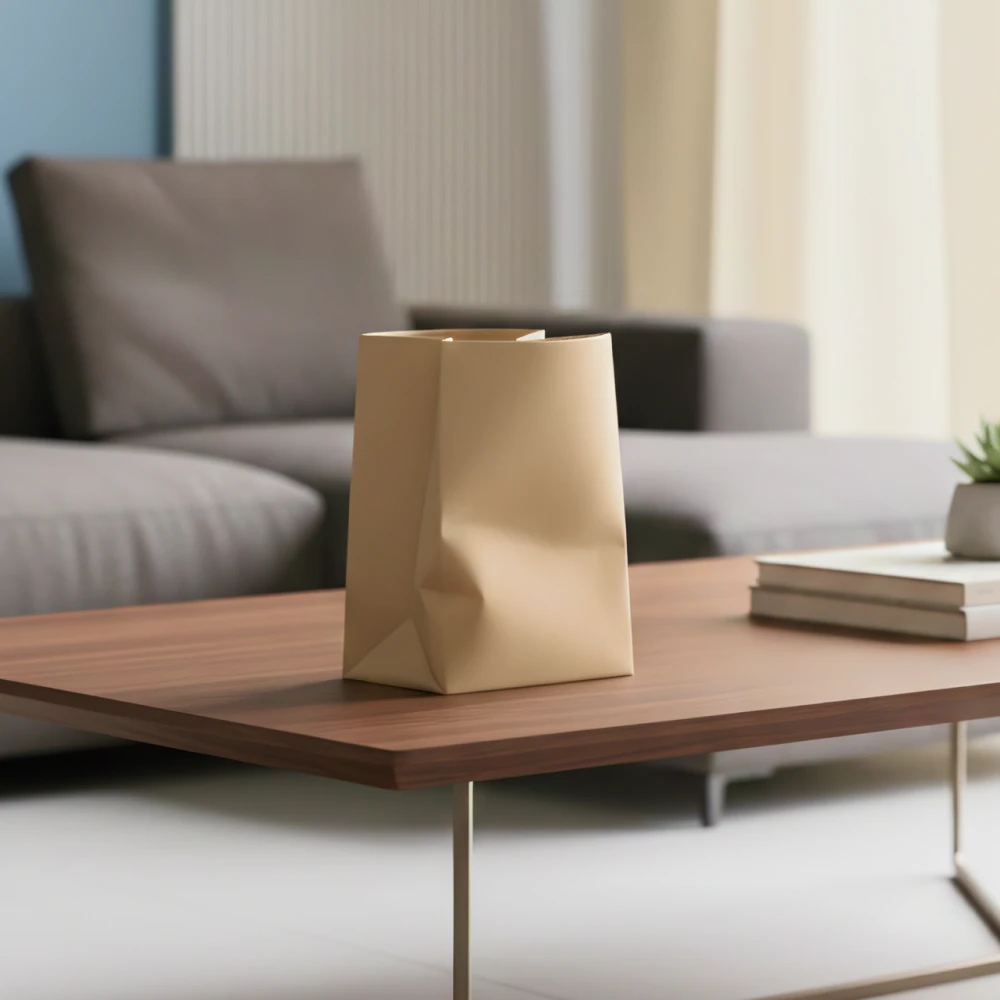 Kraft Paper Bag Shaped Desktop Storage Bin Minimalist Curved Edge Organizer Multi-Purpose Small Sundries Holder For Living Room
