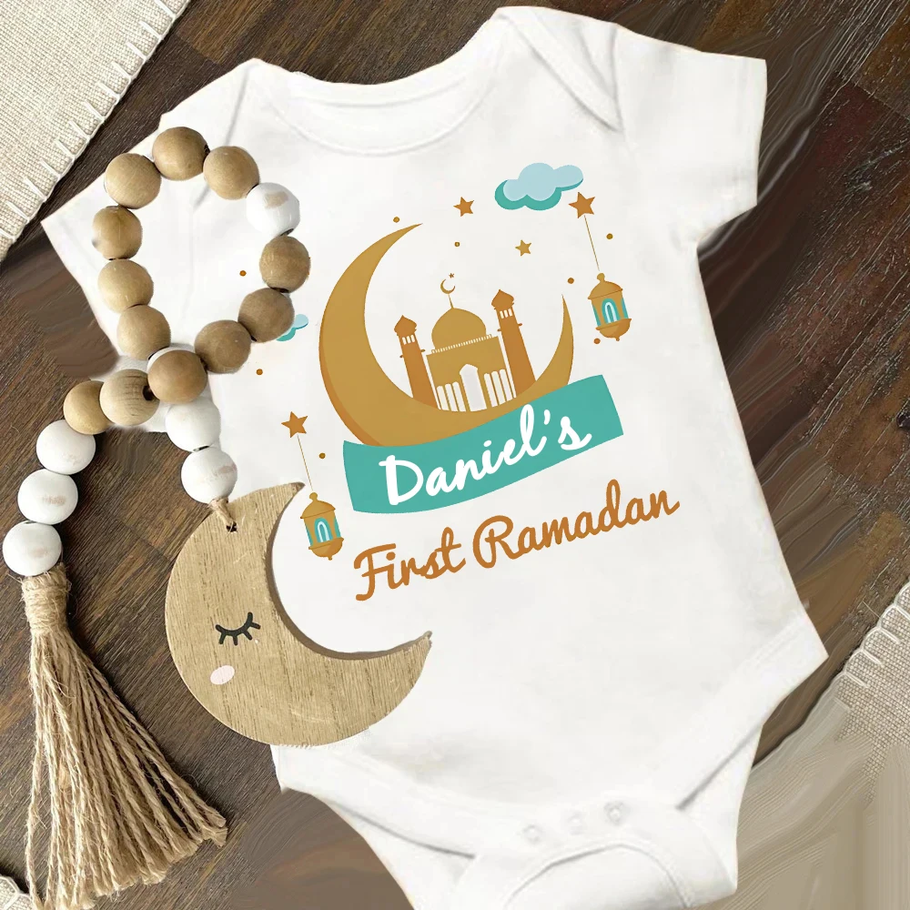 Personalized Baby 1st Ramadan Bodysuit Custom Name Newborn Romper Clothes Islamic Muslim Holiday Infant Outfit Baby Shower Gift