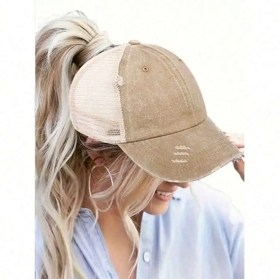 

Women Retro Distressed High Ponytail Baseball Cap Adjustable Sun Hat Casual Outdoor