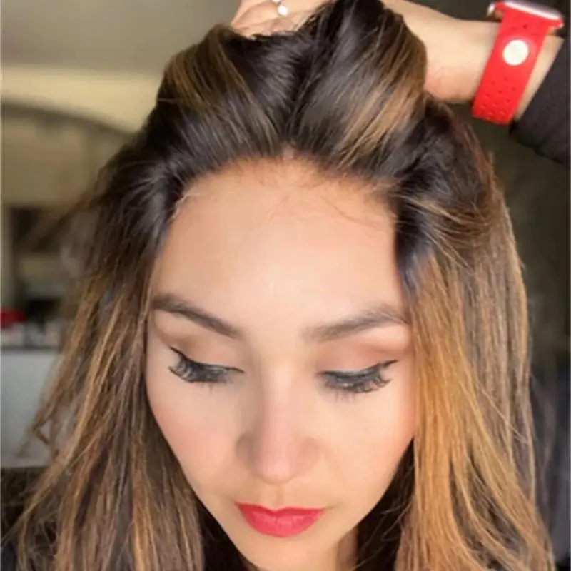 

High Temperature Fiber Wig Ombre Honey Brown Balayage Luxury Synthetic Lace Front Wig Elastic Hair Preplucked Hairline 18 Inch