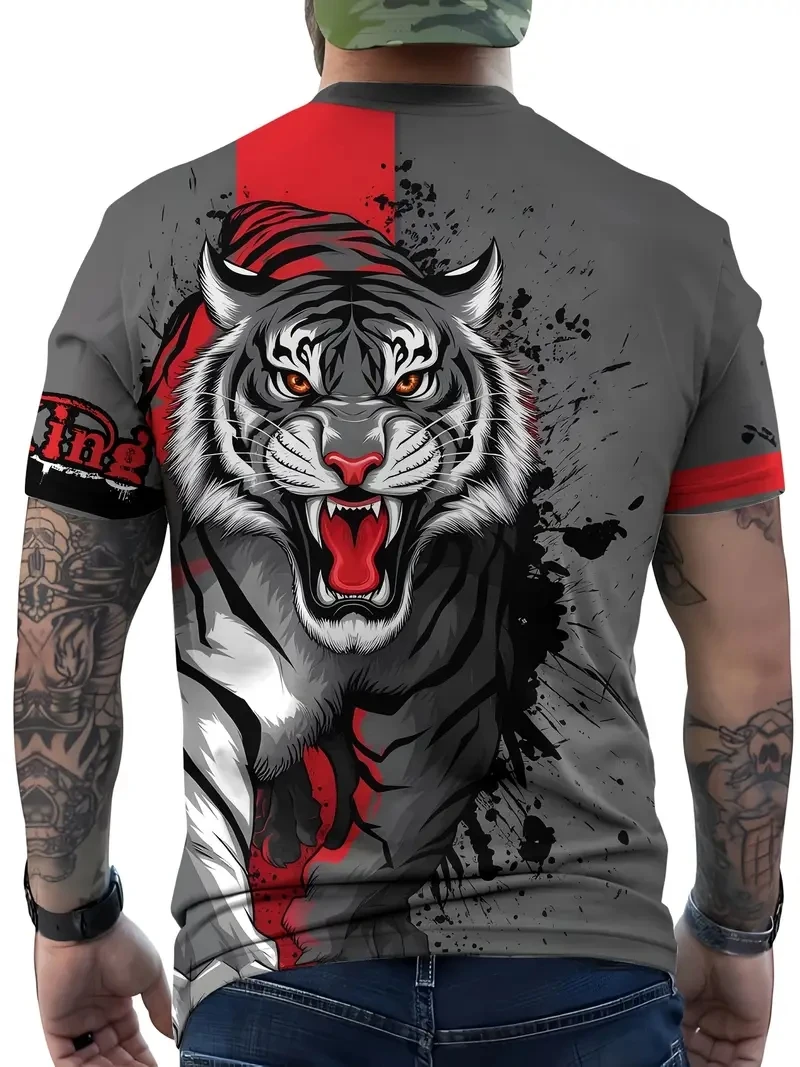 Kaus Lengan Pendek Gambar Digital 3D Ukuran Besar Pria, Longgar dan Kasual, Lembut, Nyaman dan Bernapas, Cocok untuk Olahraga Luar Ruangan