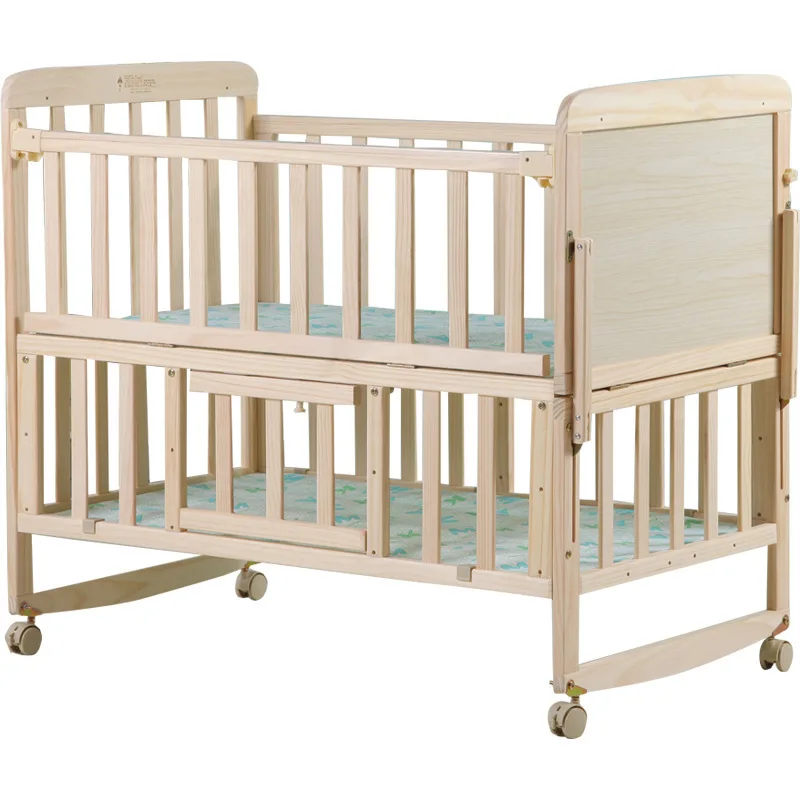 Multifunctional Pine Wood Twins Cot With Quilt Set & Mosquito Net, Crib Can Extend and Joint Adult Bed