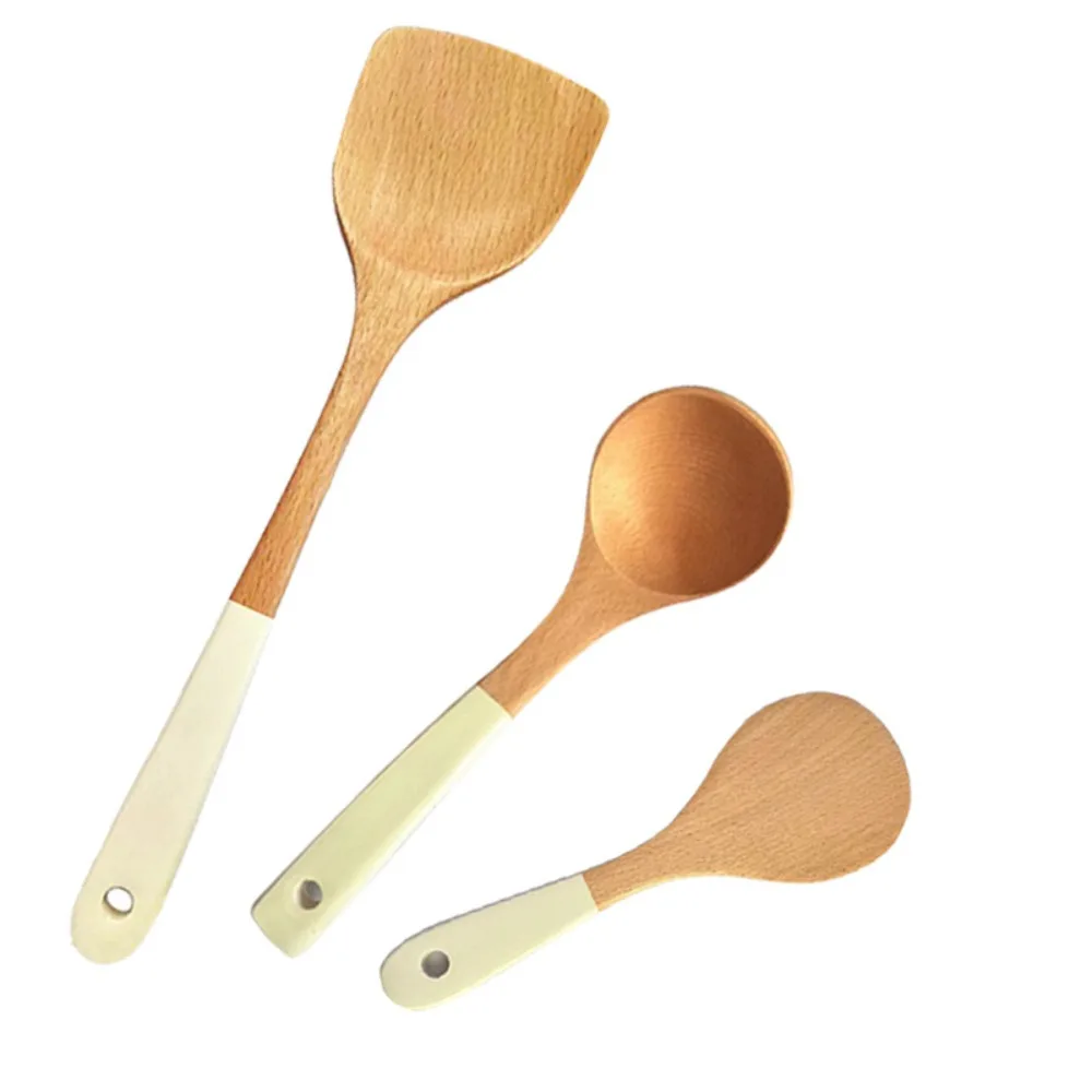 

3/5 Pcs Long Handle Wooden Cooking Kitchenware Set Non-stick Anti-scalding Kitchen Spoon Spatula Set Reusable