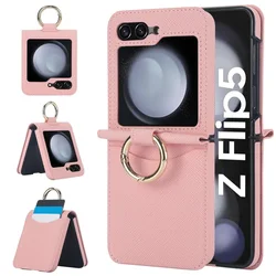 Leather Ring Phone Case for Samsung Galaxy Z Flip 7 6 5 4 3 Flip6 Flip5 Flip4 Flip7 Wallet with Card Holder Shockproof Cover