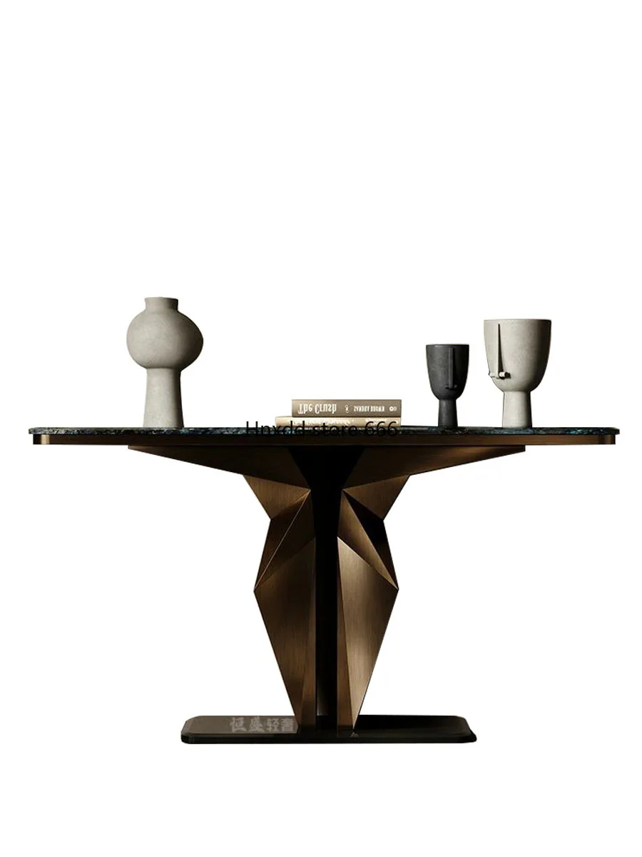 High-end black titanium stainless steel living room marble end view table