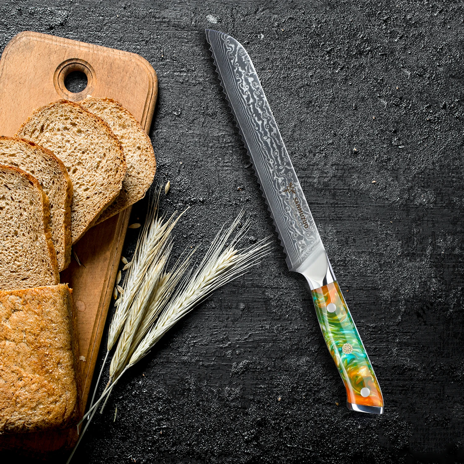 

8" Bread Knife Serrated Kitchen Chef Knife - Damascus Steel & Resin Handle - Xuan Series