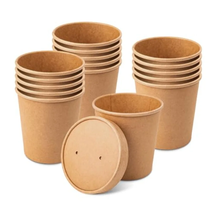 

50 Pack Soup Containers with Lids, Disposable To Go Containers Kraft Paper Soup Bowls with Lid for Hot Drinking, Food, Ice Crea