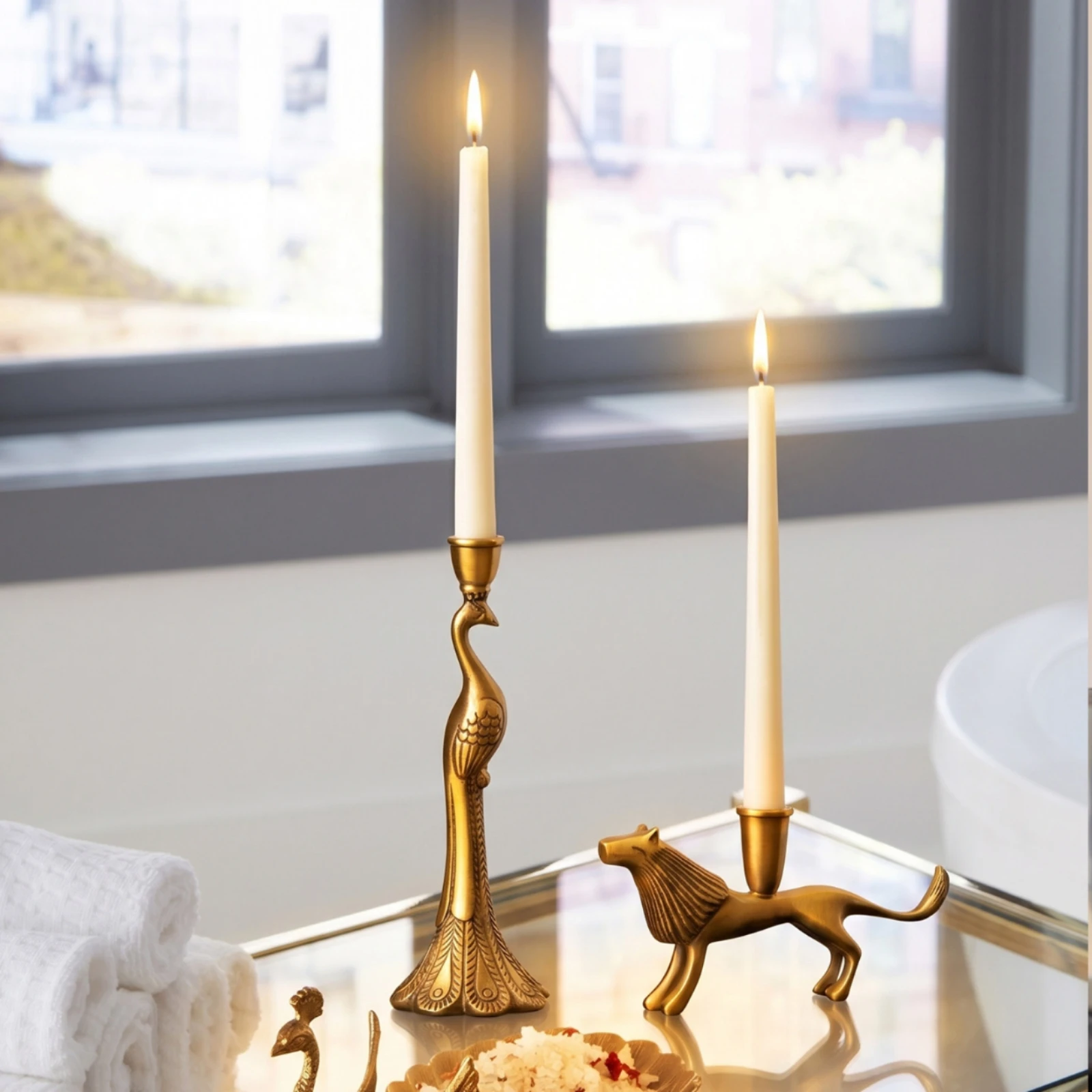 Brass Candle Holder Vintage Taper Candle Holder Slender Elegant for Home Decor, Tabletop view 2