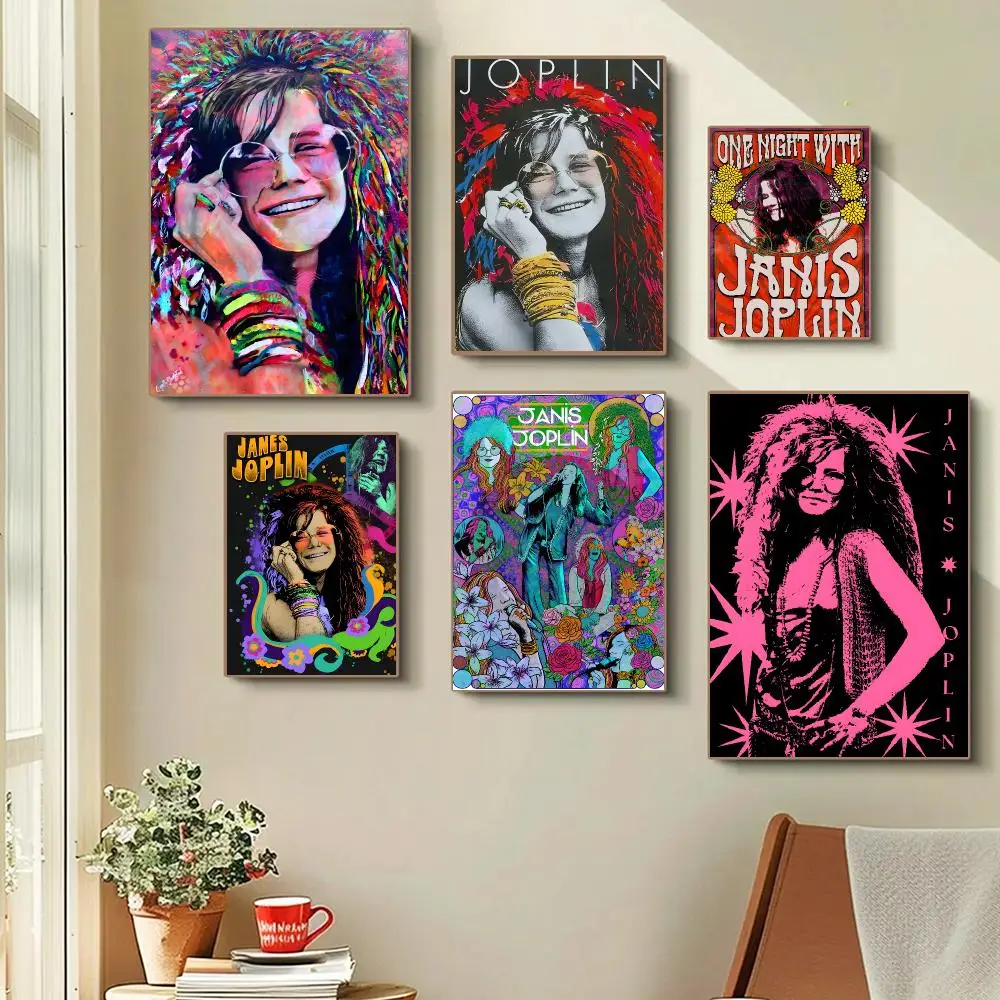 Janis Joplin Singer Vintage Rock Poster Self-adhesive Advanced Aesthetic Printing Paper Wall Art for Living Room Home Decor