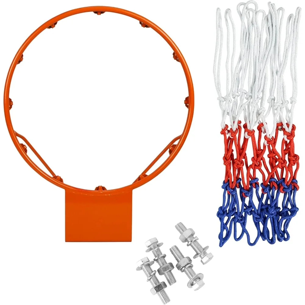 Standard 18" Basketball Hoop Replacement with Net - Heavy Duty Steel Rim for Outdoor Courts