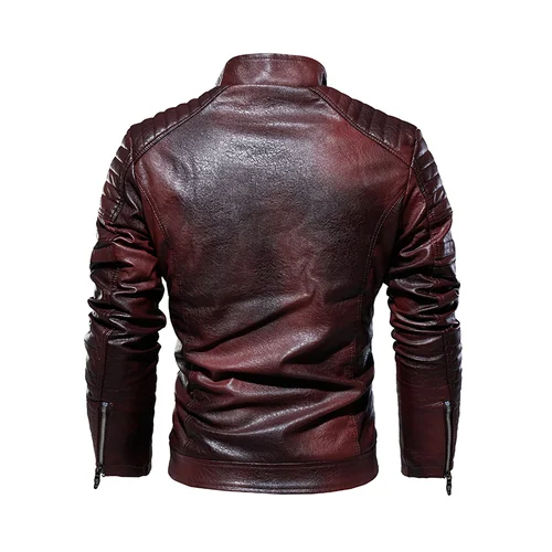 Imagen 2 del producto Chaqueta De cuero 2023 para Hombre, chaqueta De piel sintética De lana para invierno, cortavientos con Cuello De piel extraíble, Abrigo ajustado para Hombre