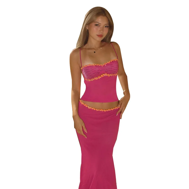 Cross-border French Sweet 2026 New Fashion Casual Chiffon Lace Vest Skirt Suit Women's Cw77586