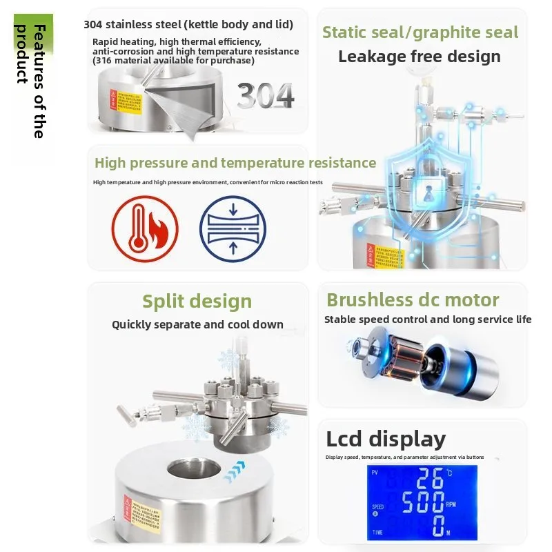 เครื่องปฏิกรณ์แรงดันสูงแบบกวนด้วยแม่เหล็กสำหรับการสังเคราะห์ในห้องปฏิบัติการด้วยเหล็ก  ปฏิกรณ์ไฮโดรเจนที่อุณหภูมิสูง