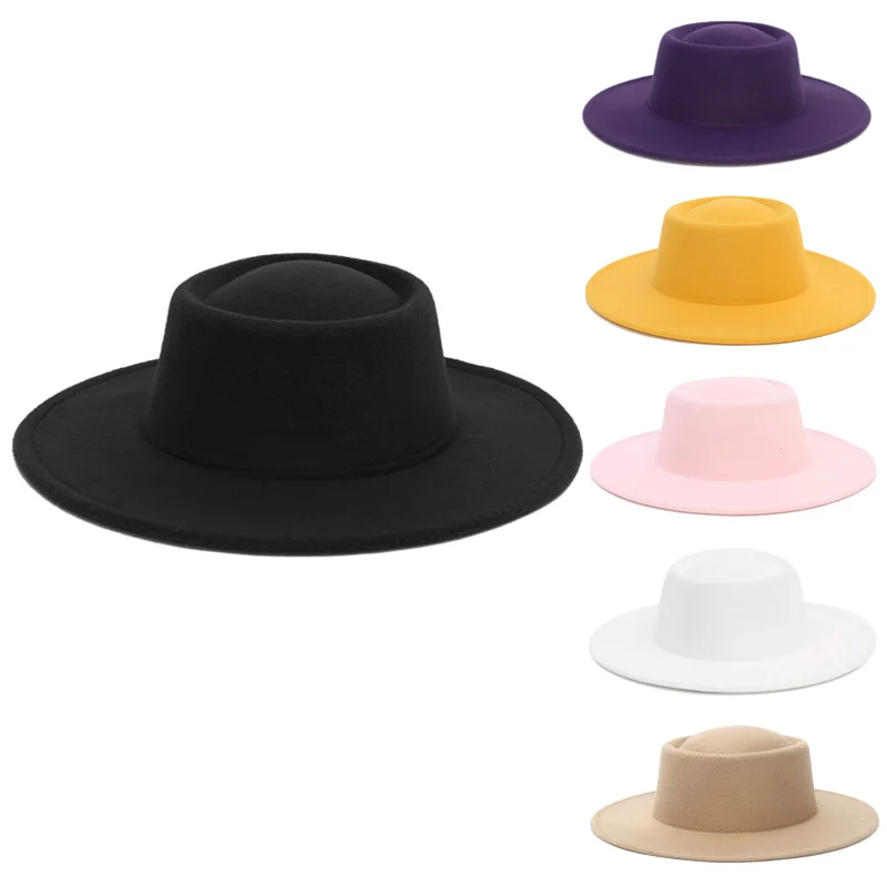 Klassische Fedora-Hüte mit breiter Krempe für Damen und Herren, einfarbige Filzhüte, Pork-Pie-Hüte, Boater-Hüte, Panama-Hüte für die Kirche