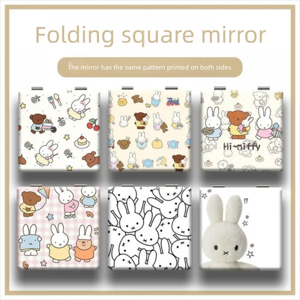 

Складное зеркало Miffy, портативное складное квадратное зеркало для макияжа, зеркало для сенсорного макияжа для девочек, наряд лучшего друга, милый кампус