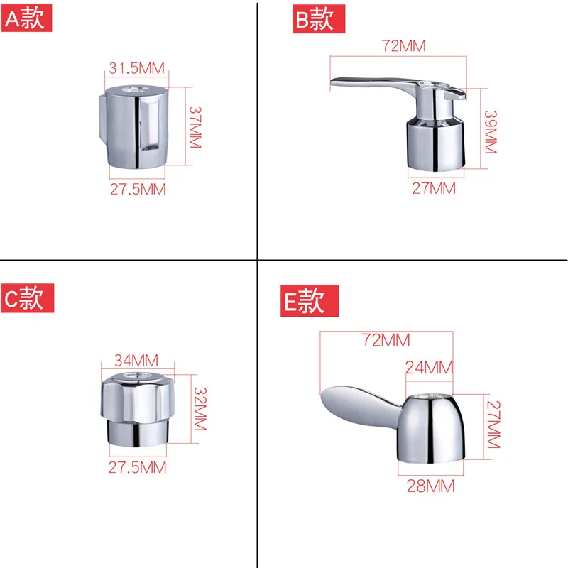 1Pc Faucet Handle Bathroom Kitchen Chrome Plated Taps Cartridge Replacement Parts Dish Basin Switch Hot Cold Water Accessories