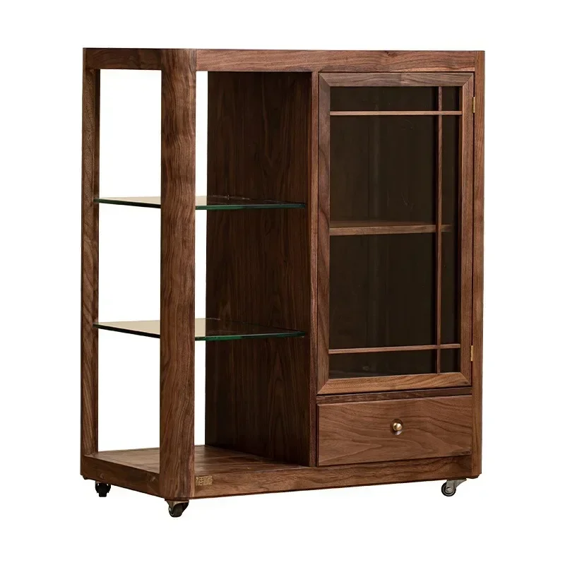 Black walnut all solid wood multi-cabinet household floor locker modern simple living room table side cabinet storage