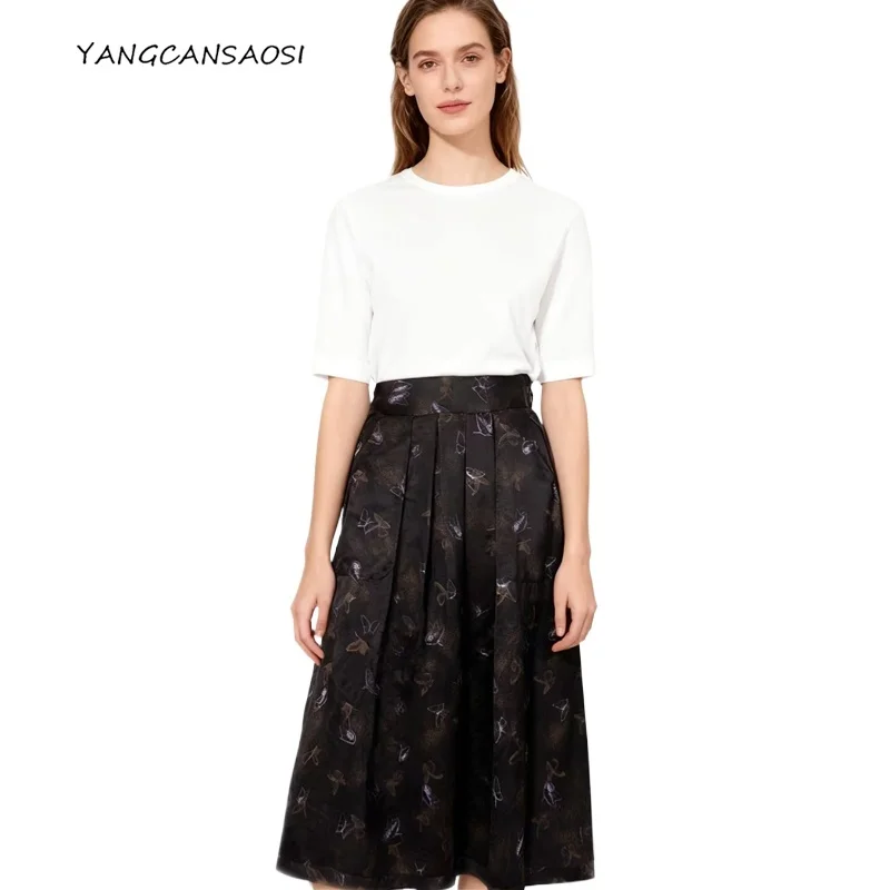 

2025 Women's Fashion Autumn New Versatile Temperament 100% Natural Mulberry Silk Fragrant Cloud Yarn Double Sided Wearing Skirt