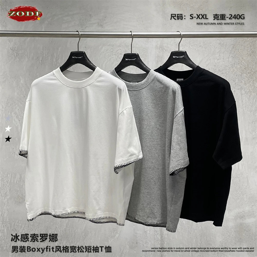 

ZODF Fahion 2026 Men 240gsm Boxyfit Solid T-Shirts Unisex Summer Loose O Neck Sorona Cool Feeling T Shirt Brand Tees HY1189