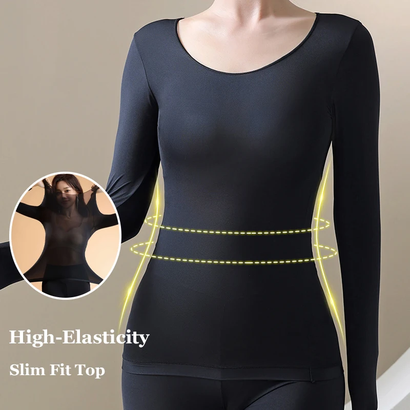 ملابس داخلية حرارية رفيعة للغاية بدون خياطة سترة دافئة عالية المرونة بقصة ضيقة ملابس نوم غير رسمية بأكمام طويلة وخفيفة الوزن