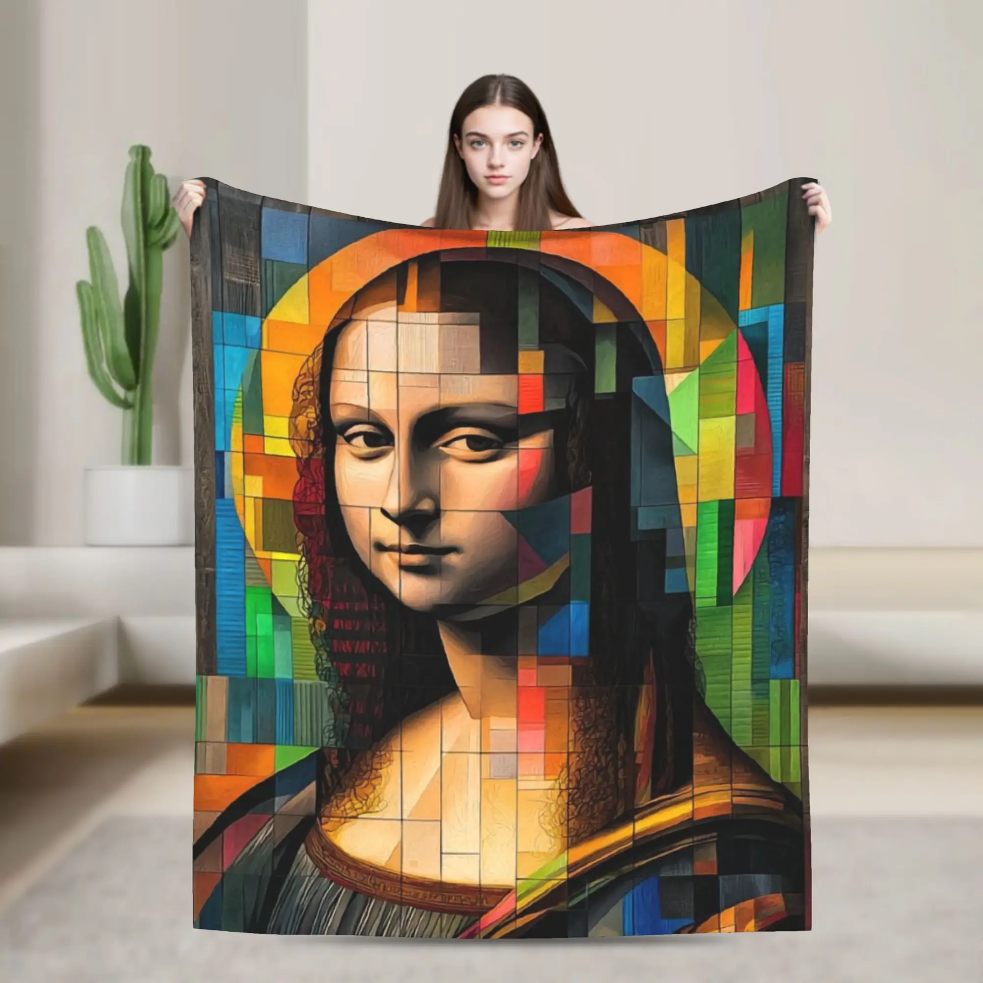 Warm Soft Blankets Plane Travel Geometric Pop Art Mona Lisa Bedding Throws Aesthetic  Bedspread For Couch Bed