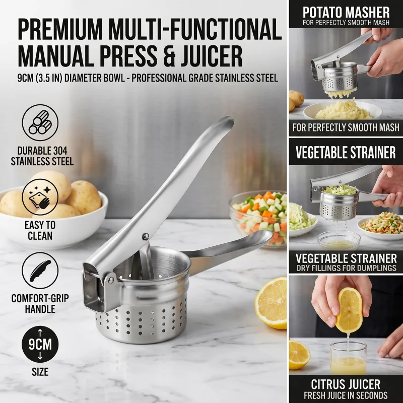 Multi-Functional Kitchen Cooking Tool Stainless Steel Lemon Squeezer Citrus Juicer Handheld Metal Hand Press Orange Potato Ricer