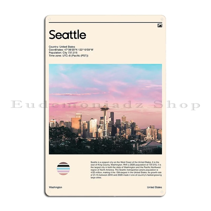 Seattle Travel Poster Metal Sign Wall Mural Kitchen Personalized Cinema Bar Tin Sign Poster