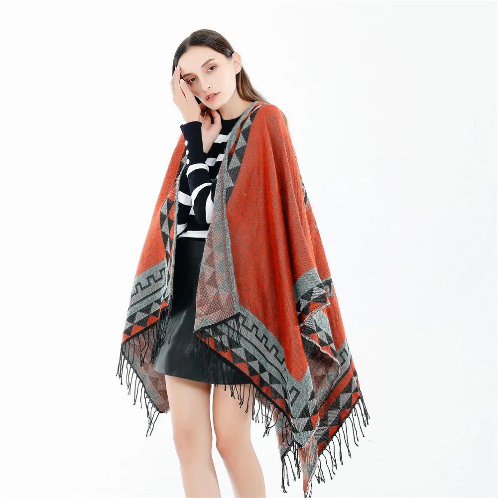 

Winter New Tassel Printing European American Fashion Street Solid Color Imitation Cashmere Warm Scarf Shawl Orange