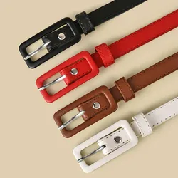 Black White Red Brown PU Leather Belts Thin Skinny Waistband Adjustable Leather Belt Sweetness Women Female Belts For Dress