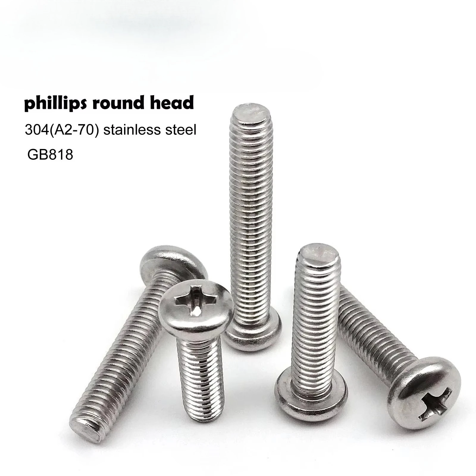 M6 Long GB818 A2 304 Stainless Steel Cross Round Phillips Pan Head Screw Bolt Length=5-100mm