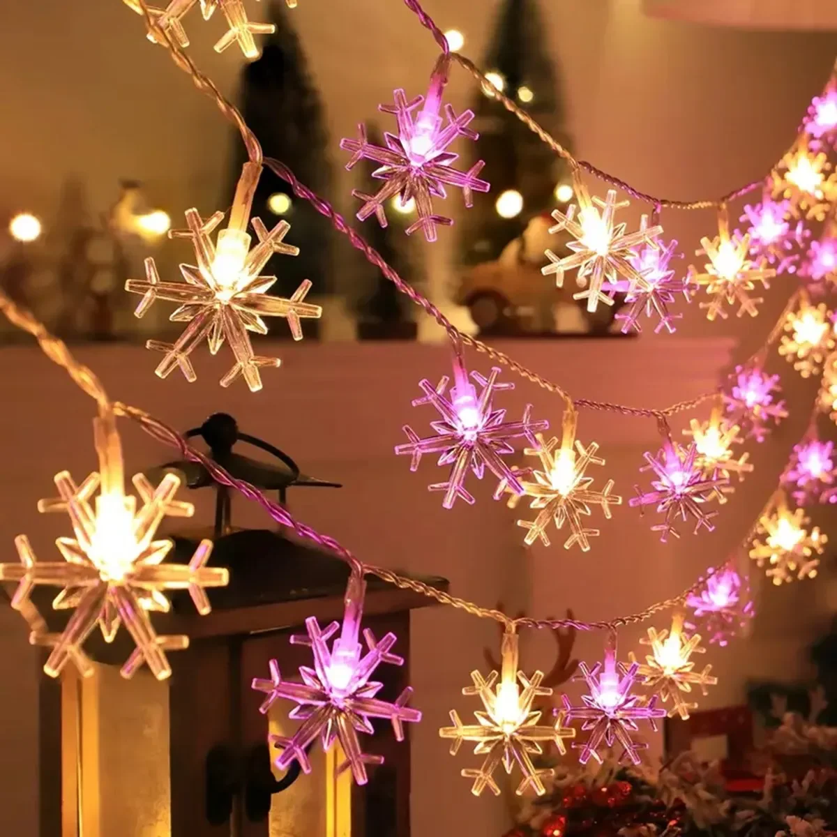 1 قطعة LED عيد الميلاد ندفة الثلج سلسلة ضوء داخلي وخارجي معلق الإضاءة الزخرفية الجنية جو مصباح لحديقة الطرف