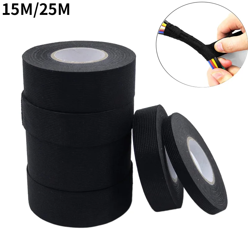 1/2/5 Roll Heat-resistant Tape 9/15/19/25/30/38mm Automotive Cable Line Protection Adhesive Cloth Fabric Loom Wiring Harness