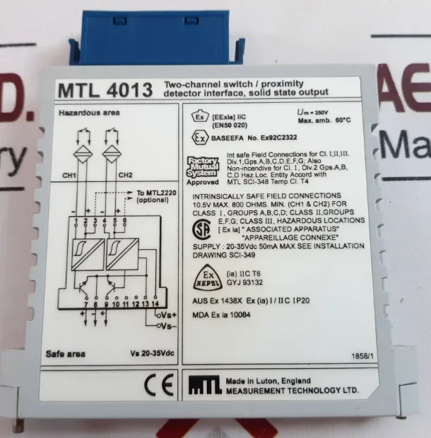 2026MTL MTL 4013 IS Barrier | ATEX/IECEx Certified 24V DC, IP40 Intrinsic Safety Isolator for Zone 1/21 & DIN Rail