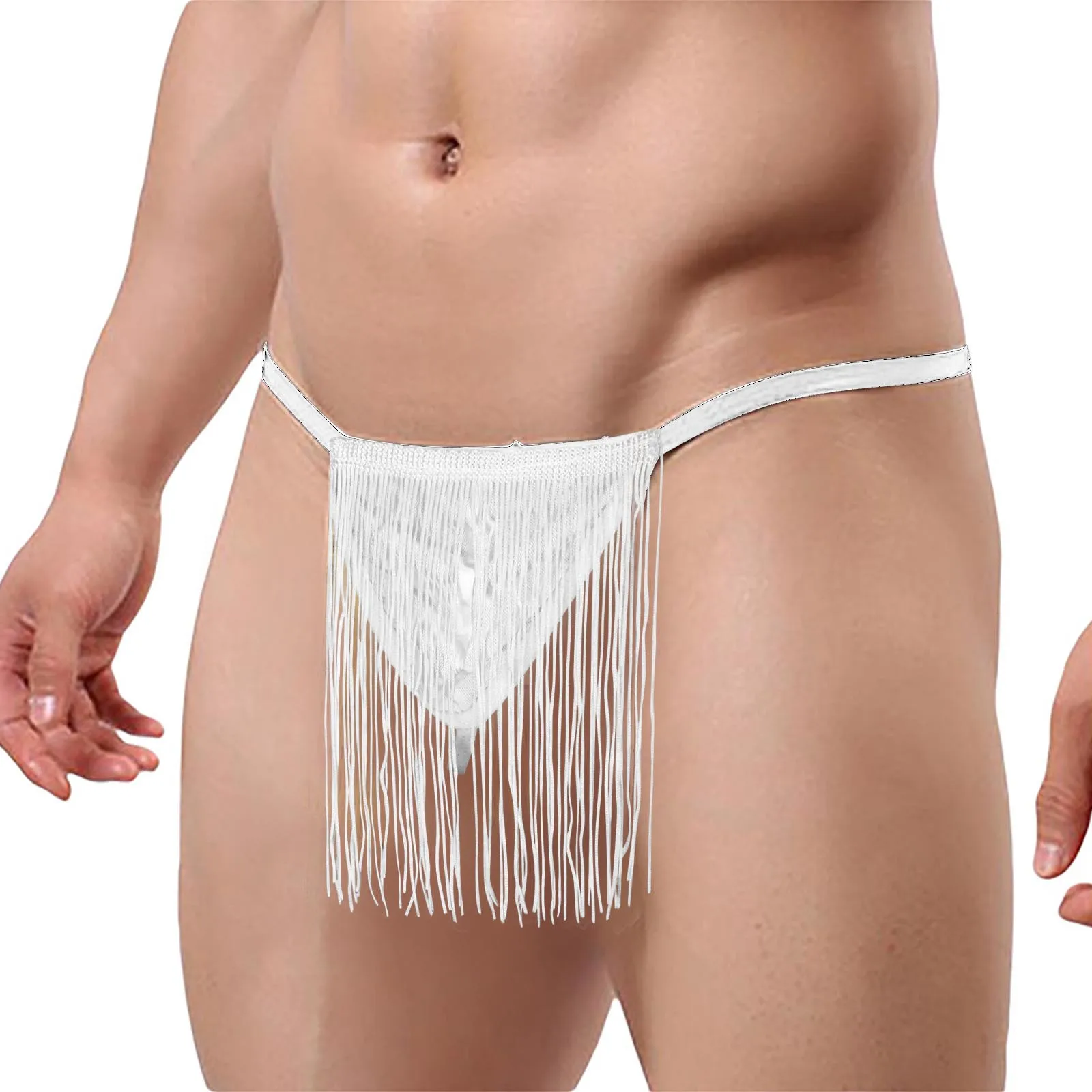 

Men Sexy Tassel Mesh Solid Thong Covered Pouch Transparent Breathable G-String T-Back Underpants Gay Sissy Crossdress Underwear