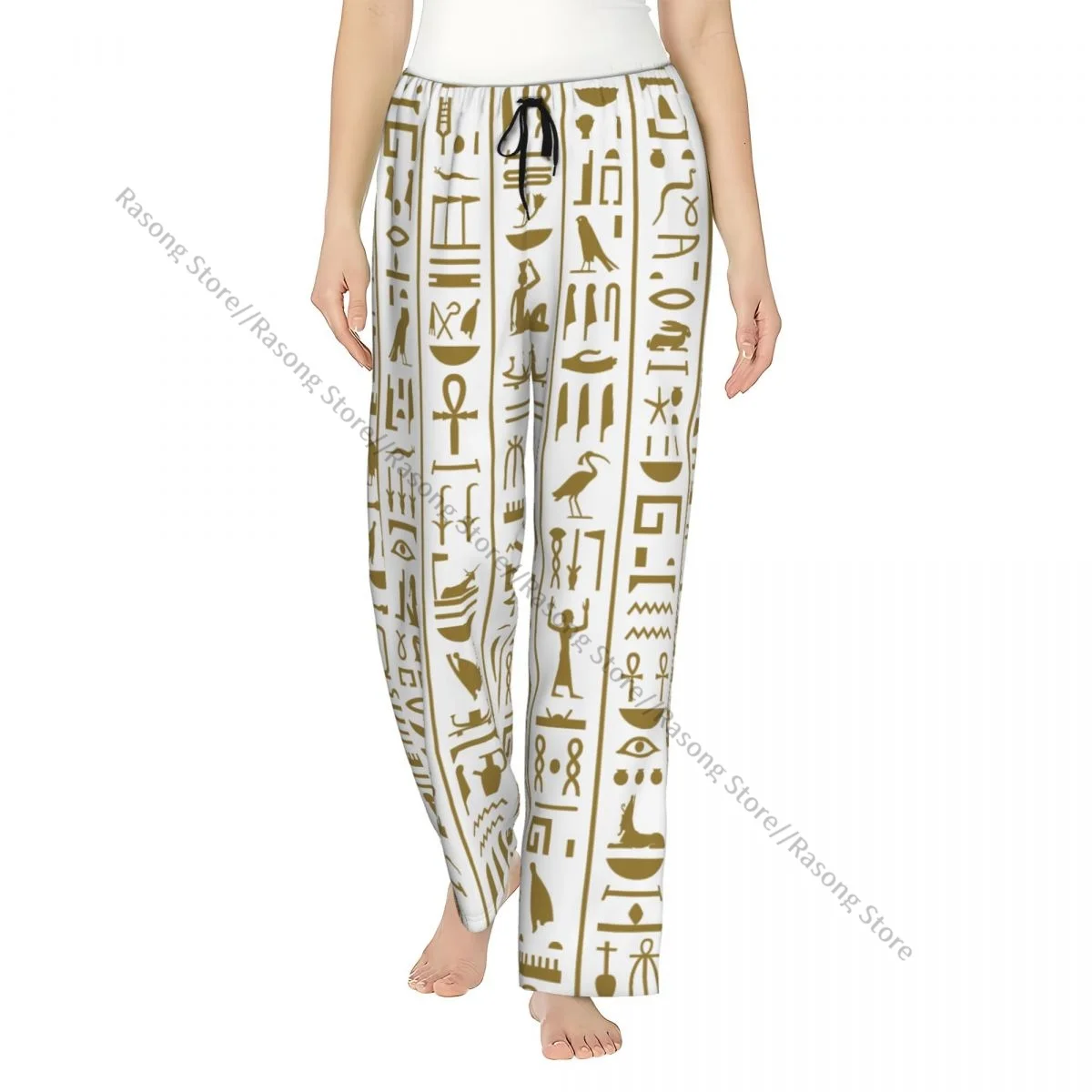 

Ancient Egyptian Hieroglyphs Flannel Pajama Pants for Women Soft Warm Sleep Pants with Elastic Waistband