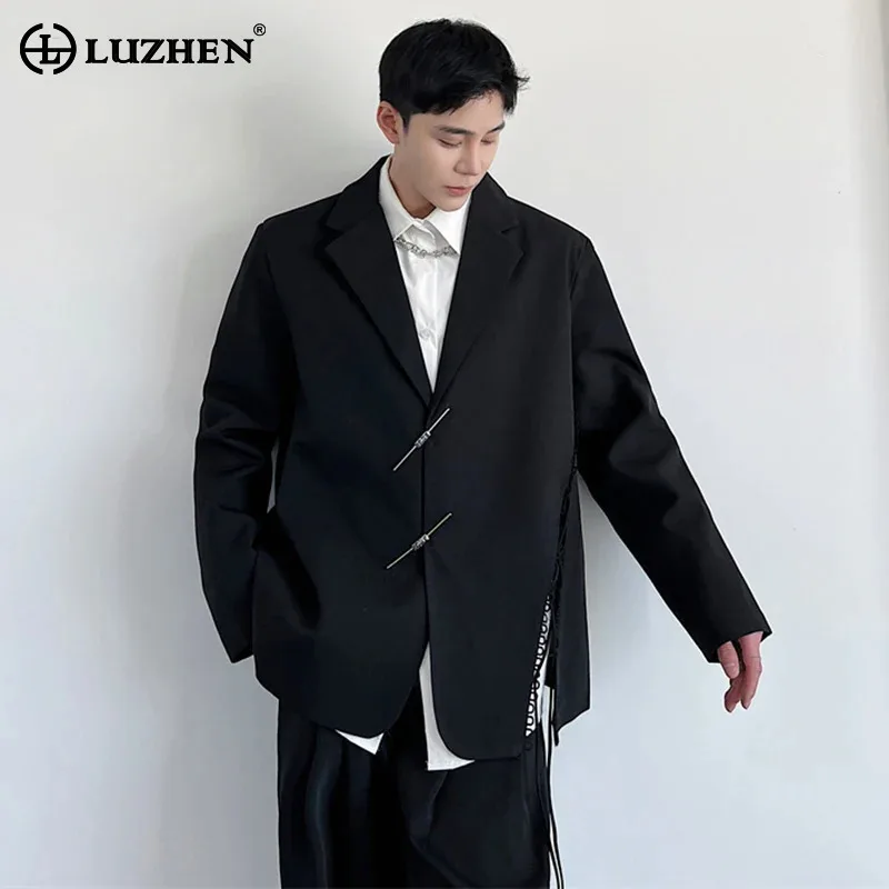 LUZHEN Asymmetric Design Blazer Jacket Split Patchwork Men's High End Metal Buckle Solid Color Loose Casual Blazercoats LZ6777