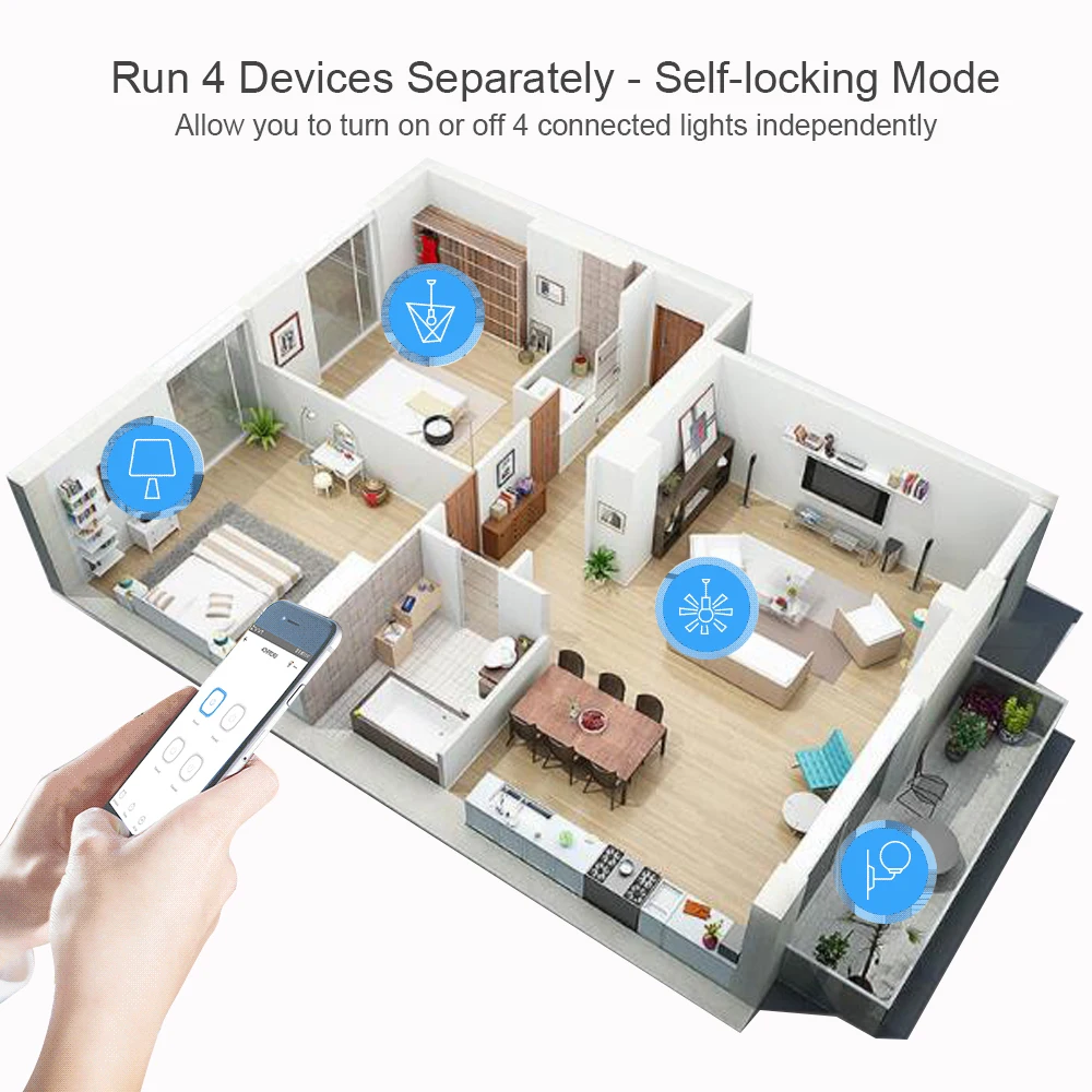 Tuya Smart WiFi 7-32V 85-250V Switch 4 Channel With Ding Rail Housing ,RF433, Inching ,Self-lock ,Inter-lock,Works with Alexa