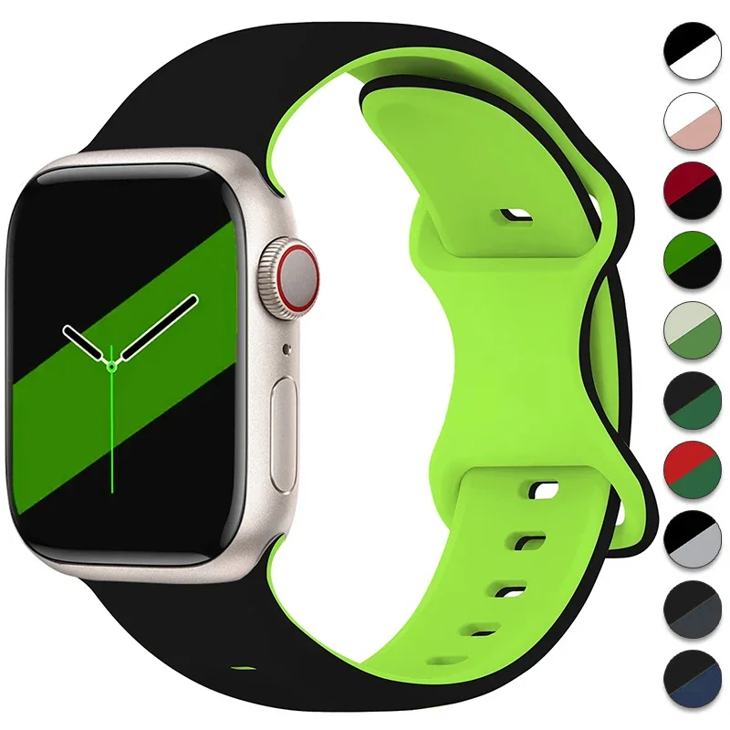 Two-Tone Sports Silicone Strap For Apple Watch Ultra 2 49mm 46mm 45mm 44mm 42mm Band For iWatch Series 10 9 8 7 6 5 4 Watchband