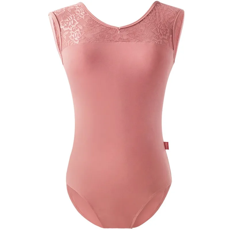 Mulheres Renda Splice Collant, Collant sem mangas Decote V, Bodysuit Ginástica, Roupa de Prática Yoga Clássica, Adulto