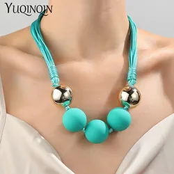 New Korean Multilayer Rope Beaded Chain Necklace for Women Colorful Round Big Beads Pendants Necklaces For Girls Choker Jewelry